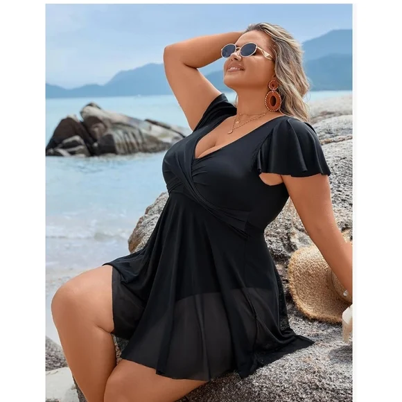 BLOOMING JELLY - XXL Elegant Black Swim Dress - Picture 3 of 10